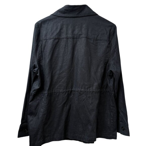 Croft & Barrow Jacket Size Large Black Linen Cotton Zip Front Utility - Picture 3 of 8